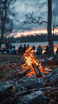 Campfire beside the lake